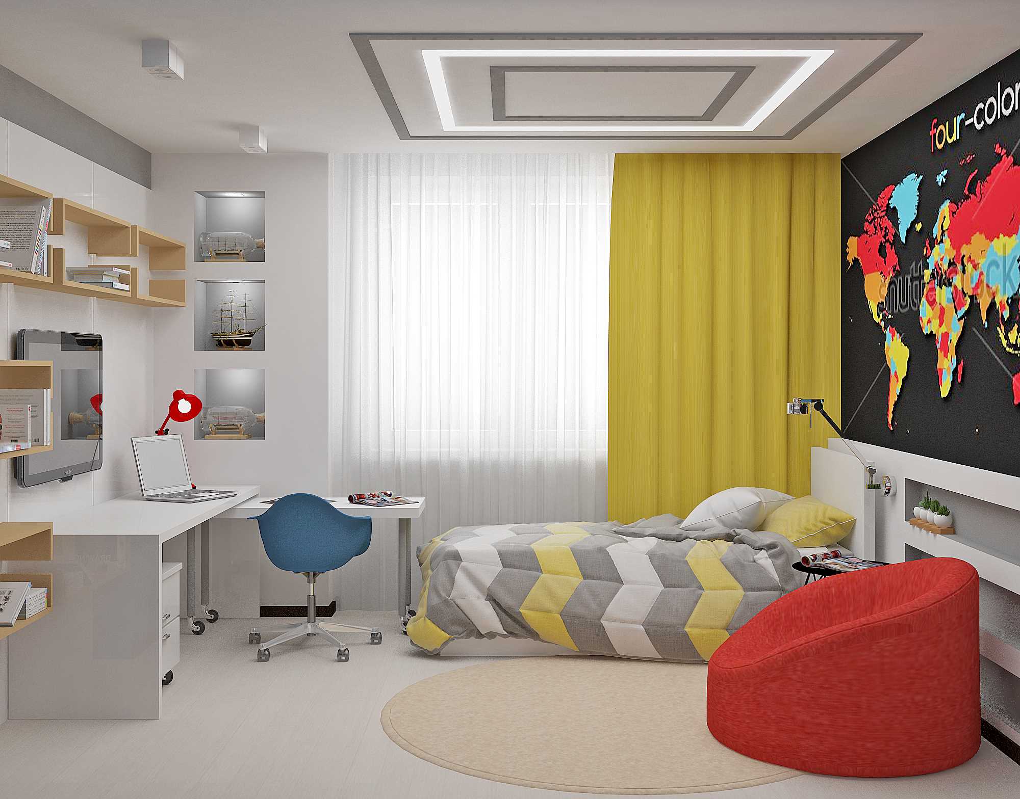 option for a bright interior of a bedroom for a girl in a modern style