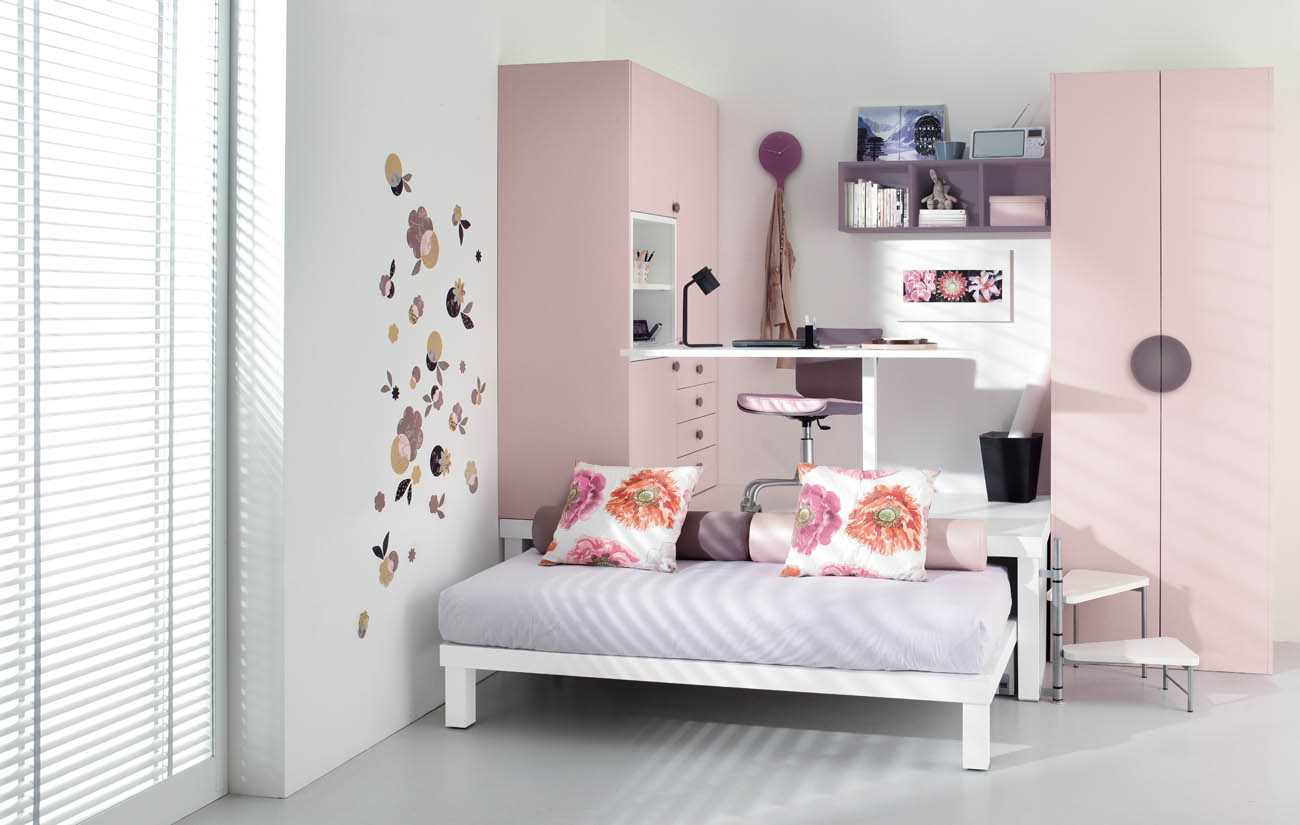 opzione di un interno luminoso camera da letto per una ragazza in stile moderno