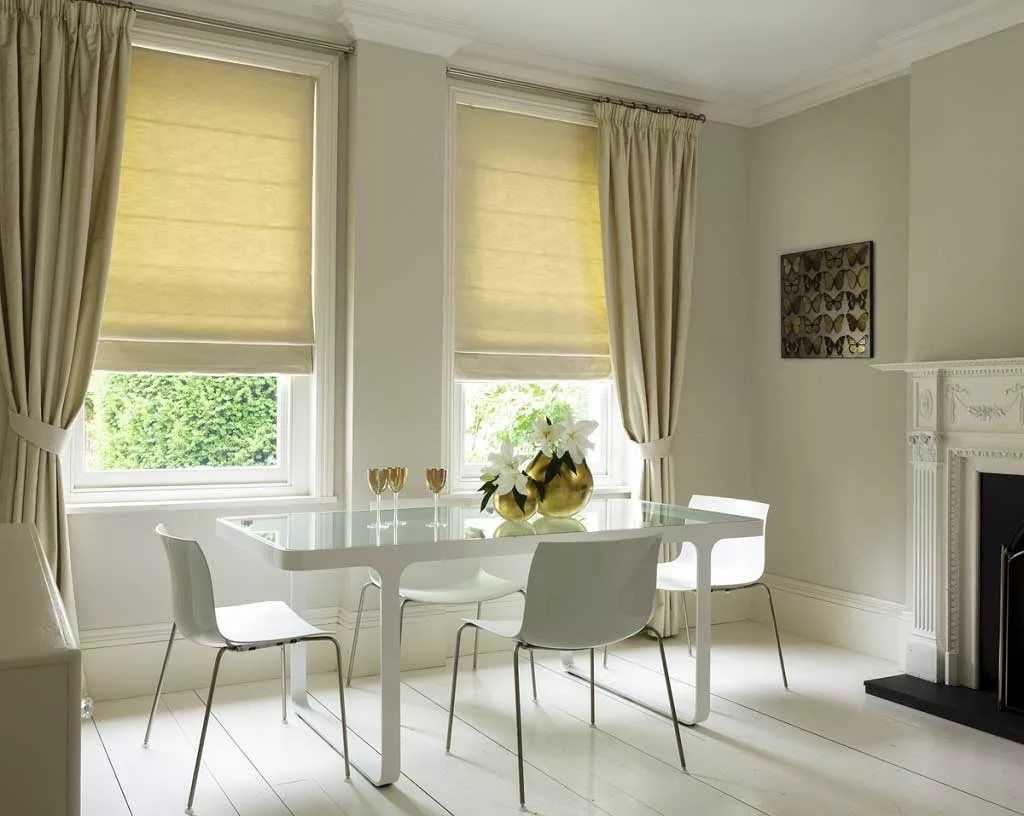 variant of the bright bedroom interior with roman blinds