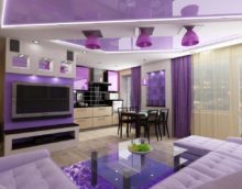 purple living room kitchen design