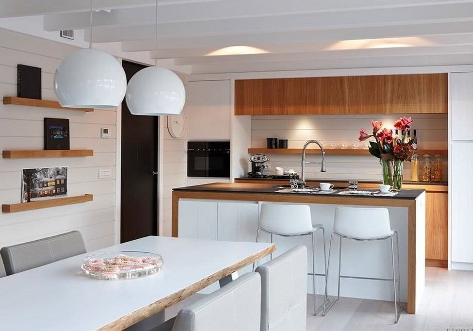 salle à manger cuisine design blanc et bois