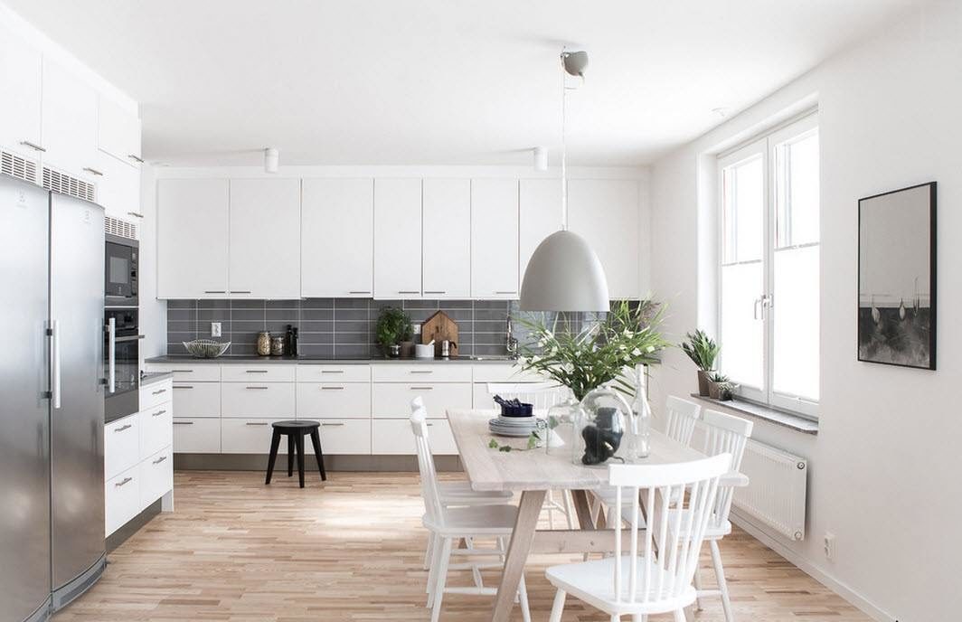 salle à manger cuisine design blanc avec gris