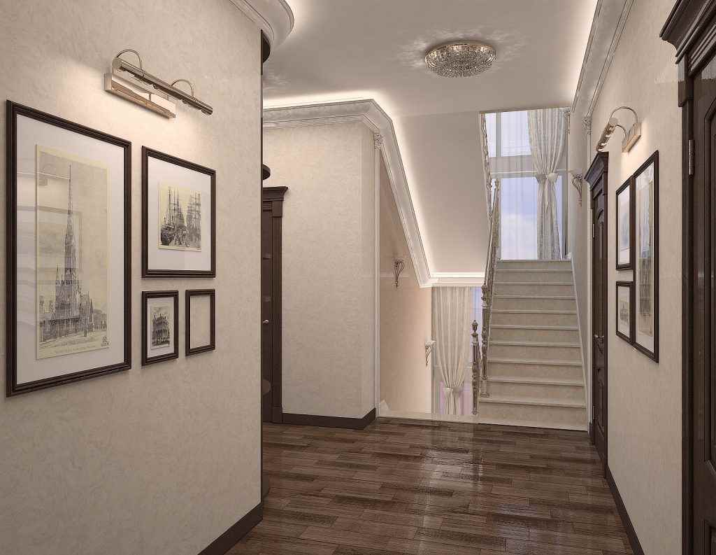 exemple d'une conception inhabituelle d'un couloir dans une maison privée