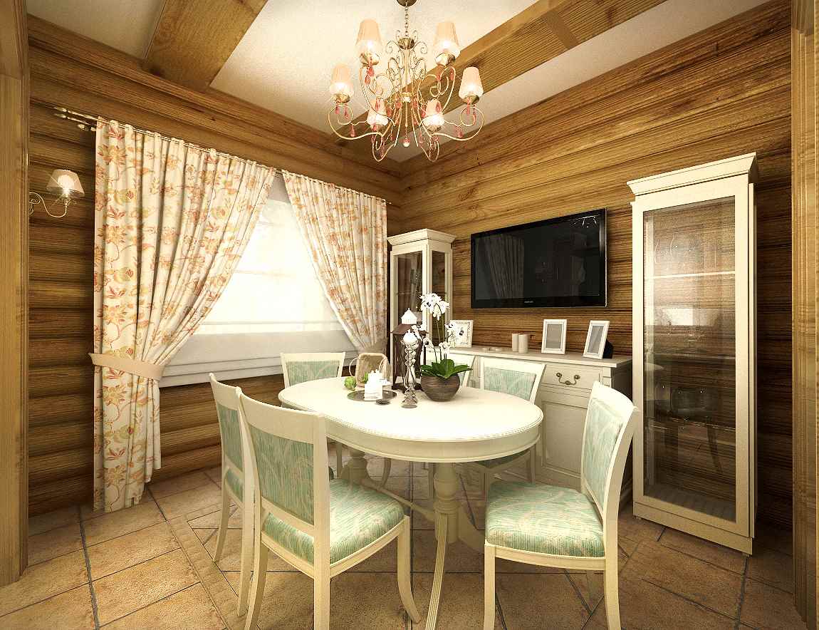Un exemple d'un bel intérieur de cuisine dans une maison en bois