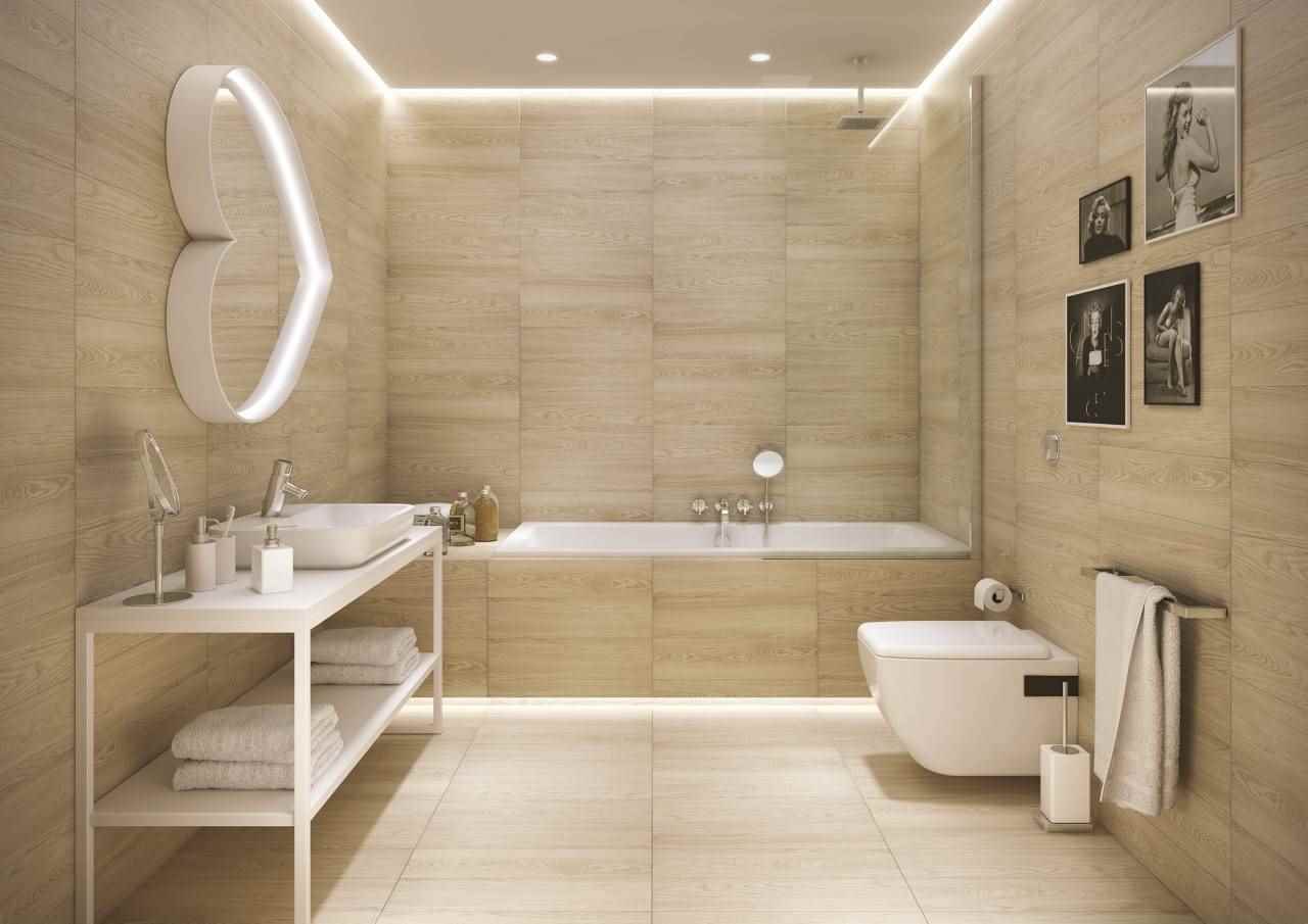 šviesaus stiliaus plytelių klojimo vonios kambaryje idėja