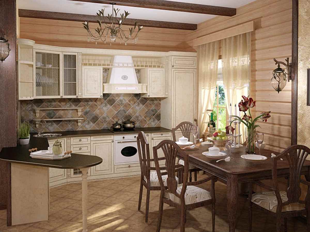 idea di un luminoso interno cucina in una casa di legno