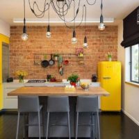 kitchen loft yellow fridge
