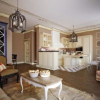 kitchen dining room living room in a private house design