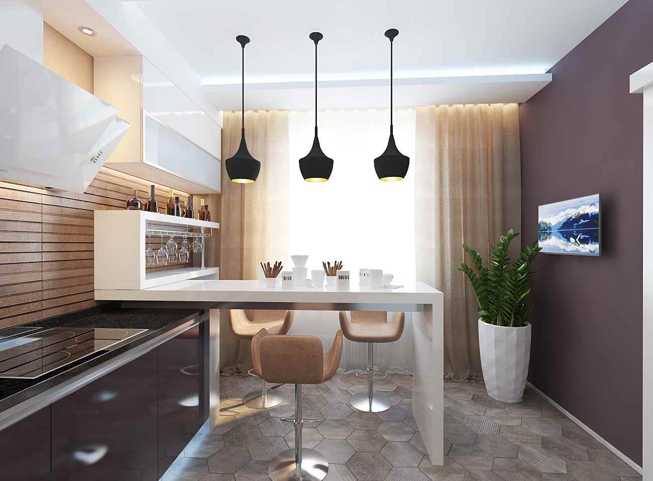 l'idea di un luminoso design da cucina di 13 mq