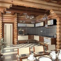 variante dell'arredamento luminoso della cucina in una foto di casa in legno