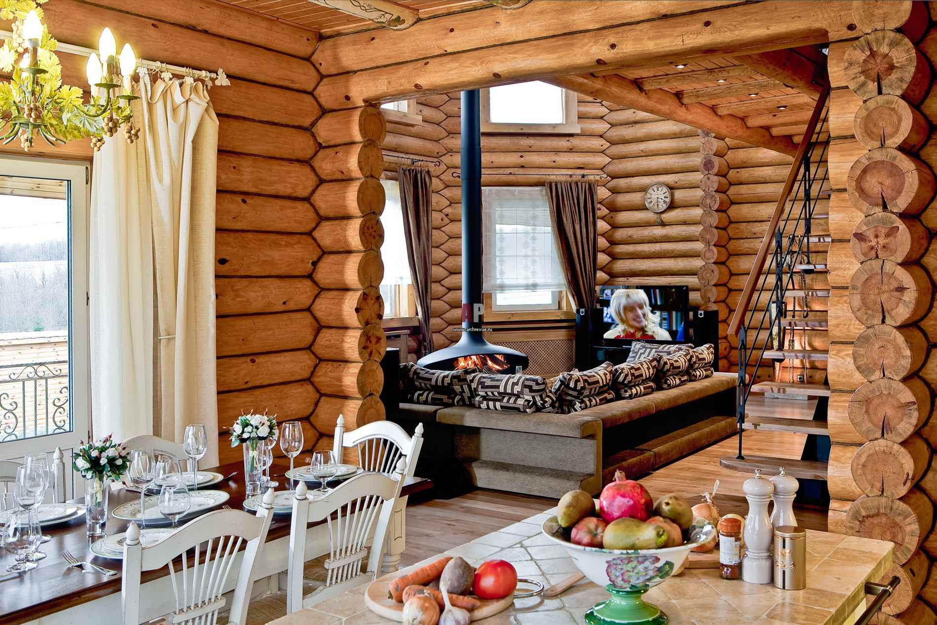 l'idea di un bel design della cucina in una casa di legno