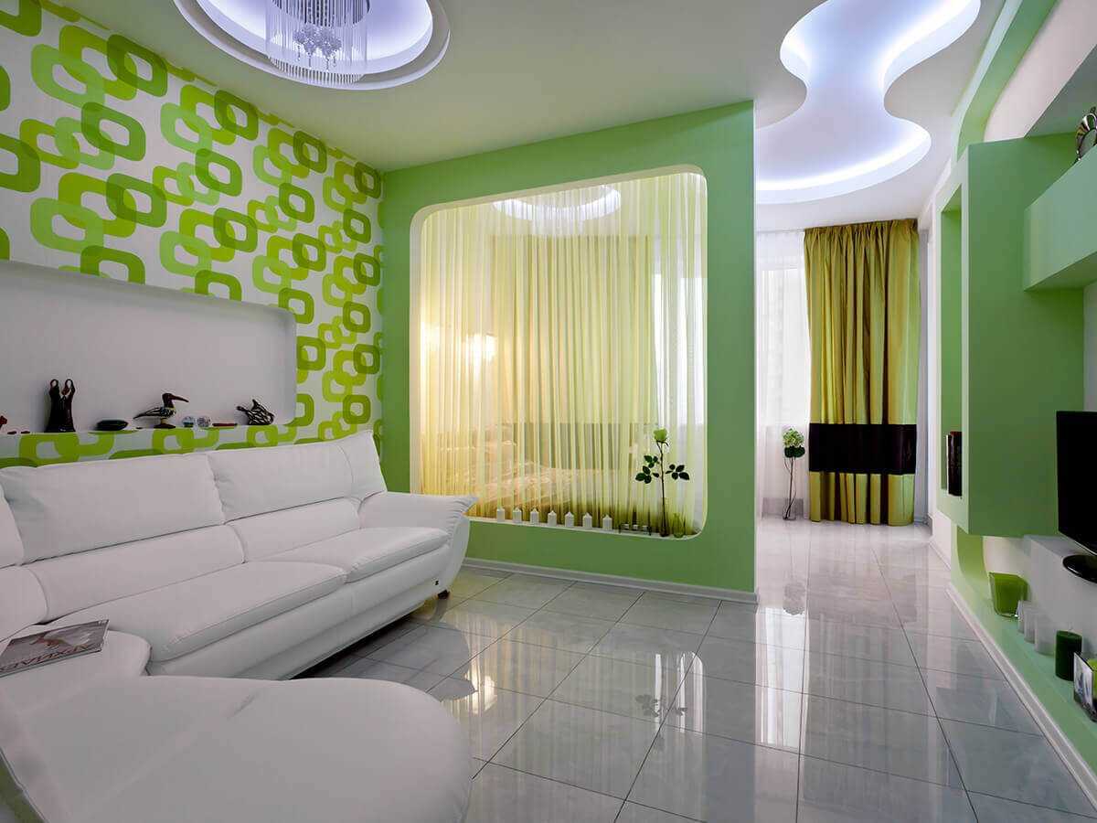An example of a light decor of a living room bedroom