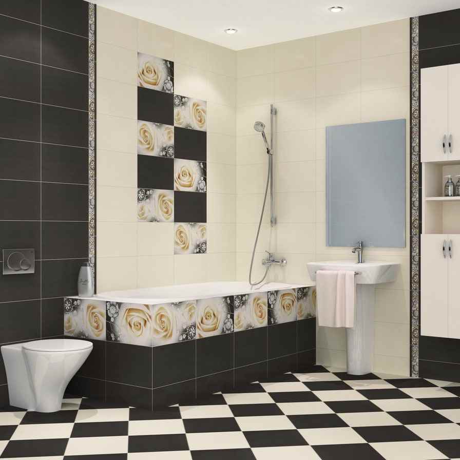 ryškus dizaino variantas klojant plyteles vonios kambaryje