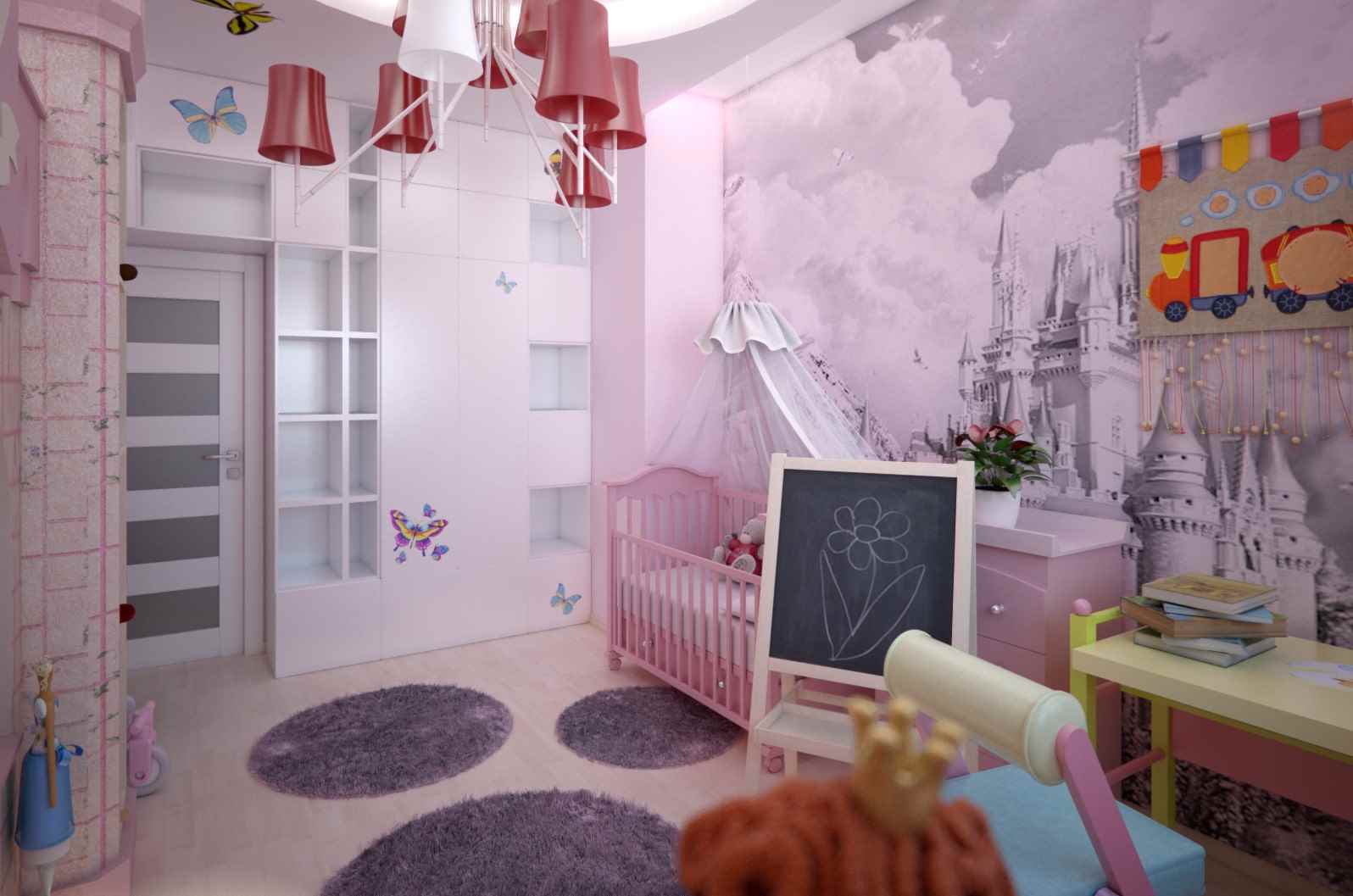 Un exemple d'un bel intérieur d'une chambre d'enfants pour une fille