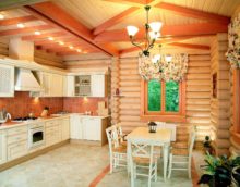 An example of a bright kitchen style in a wooden house