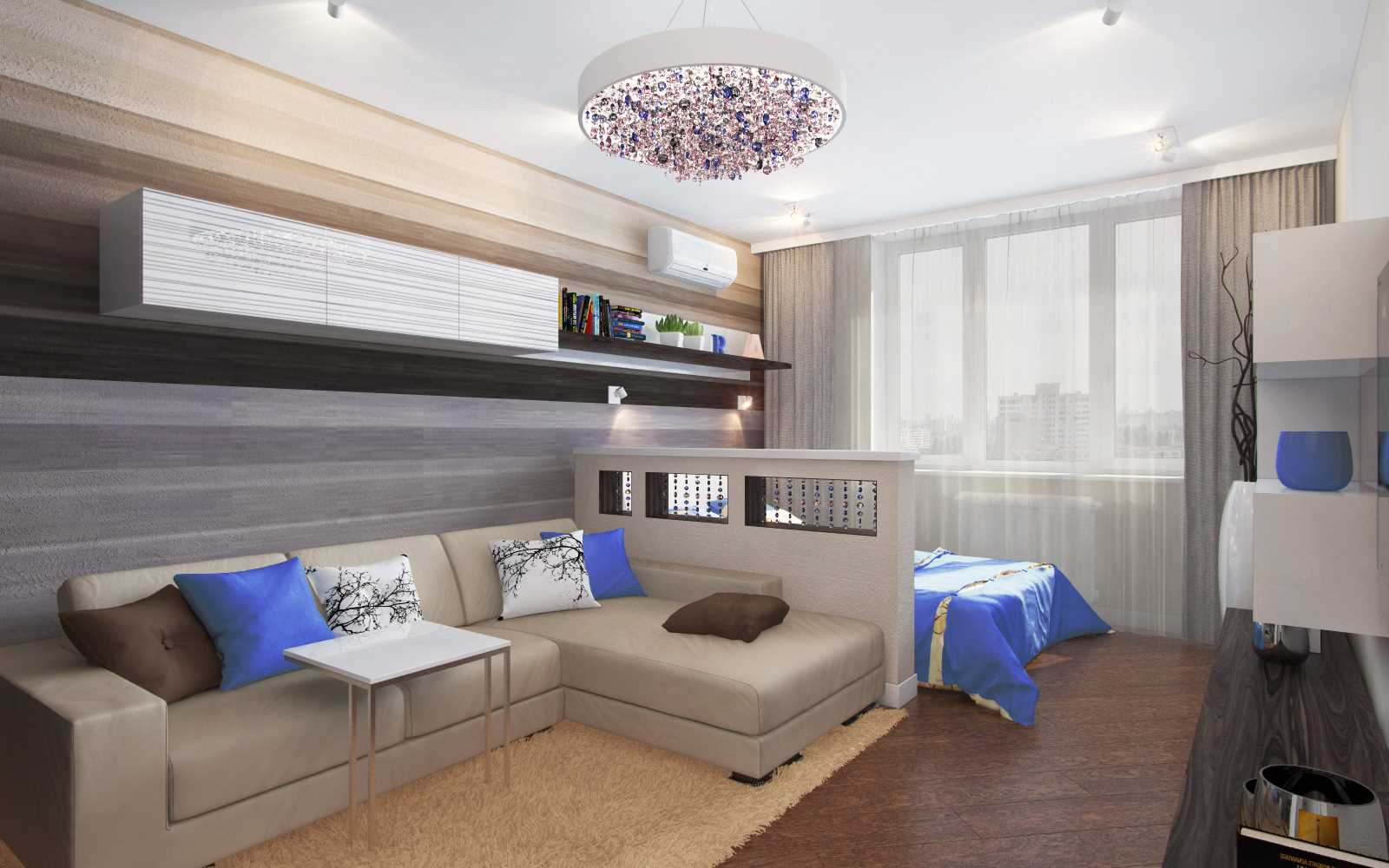 the idea of ​​a bright interior living room bedroom