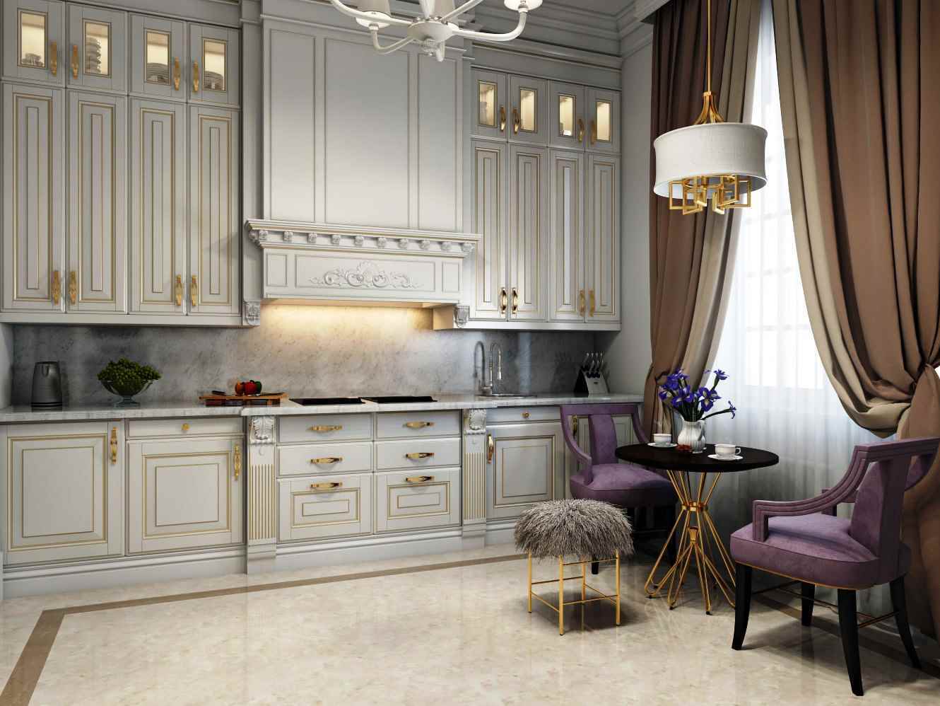 the idea of ​​a bright interior in a classic style kitchen