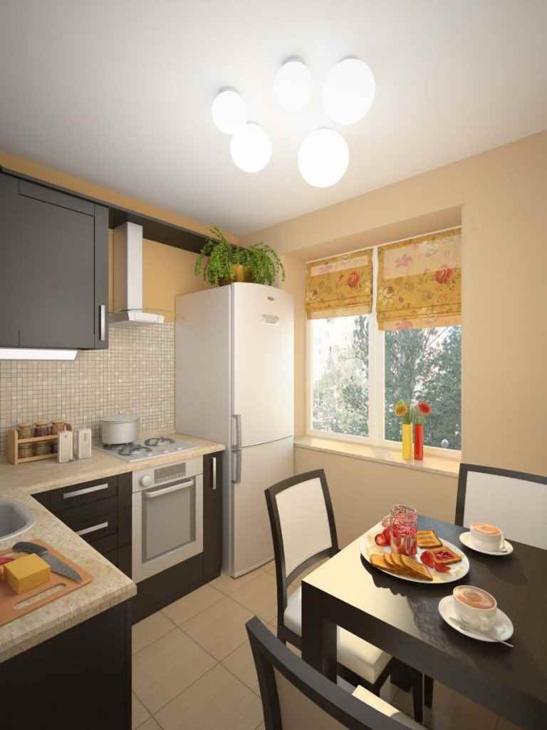 a variant of a beautiful design of a kitchen of 10 sq.m. n series 44