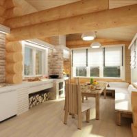 versione di un arredamento cucina leggera in una foto di casa in legno