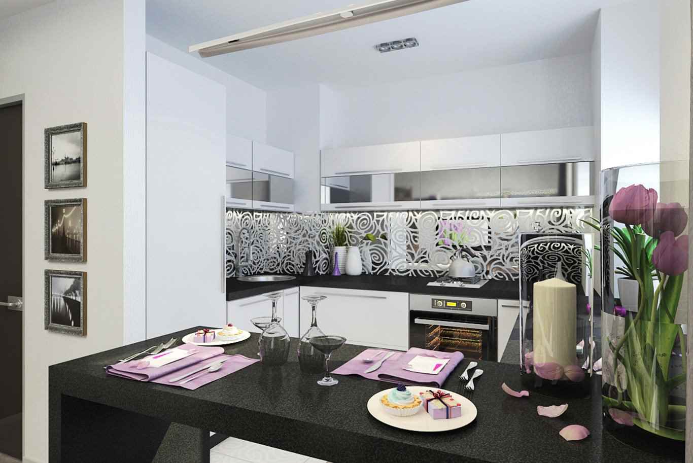 the idea of ​​a bright kitchen interior of 10 sq.m. n series 44