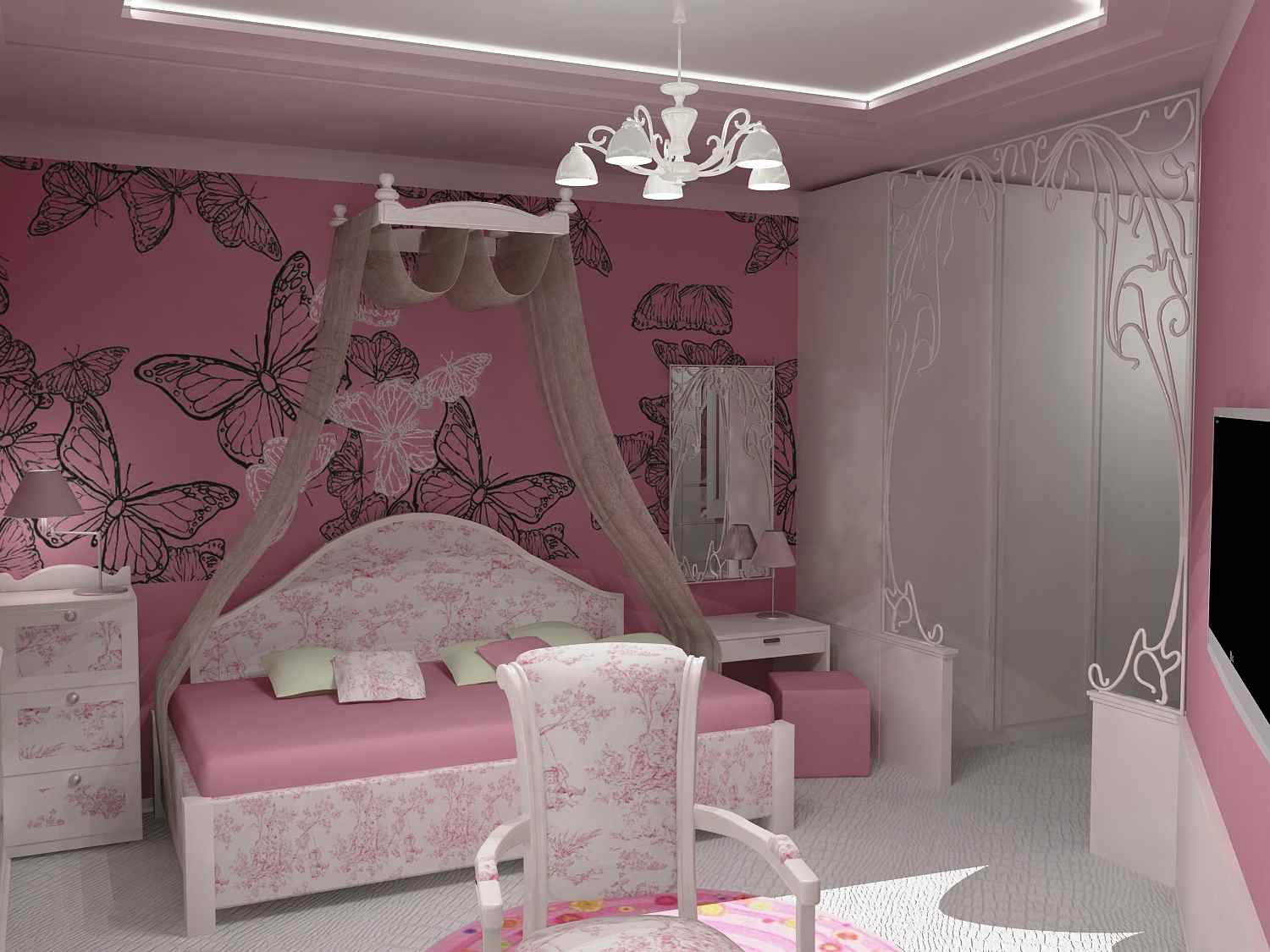 Un exemple du style lumineux d'une chambre d'enfants pour une fille