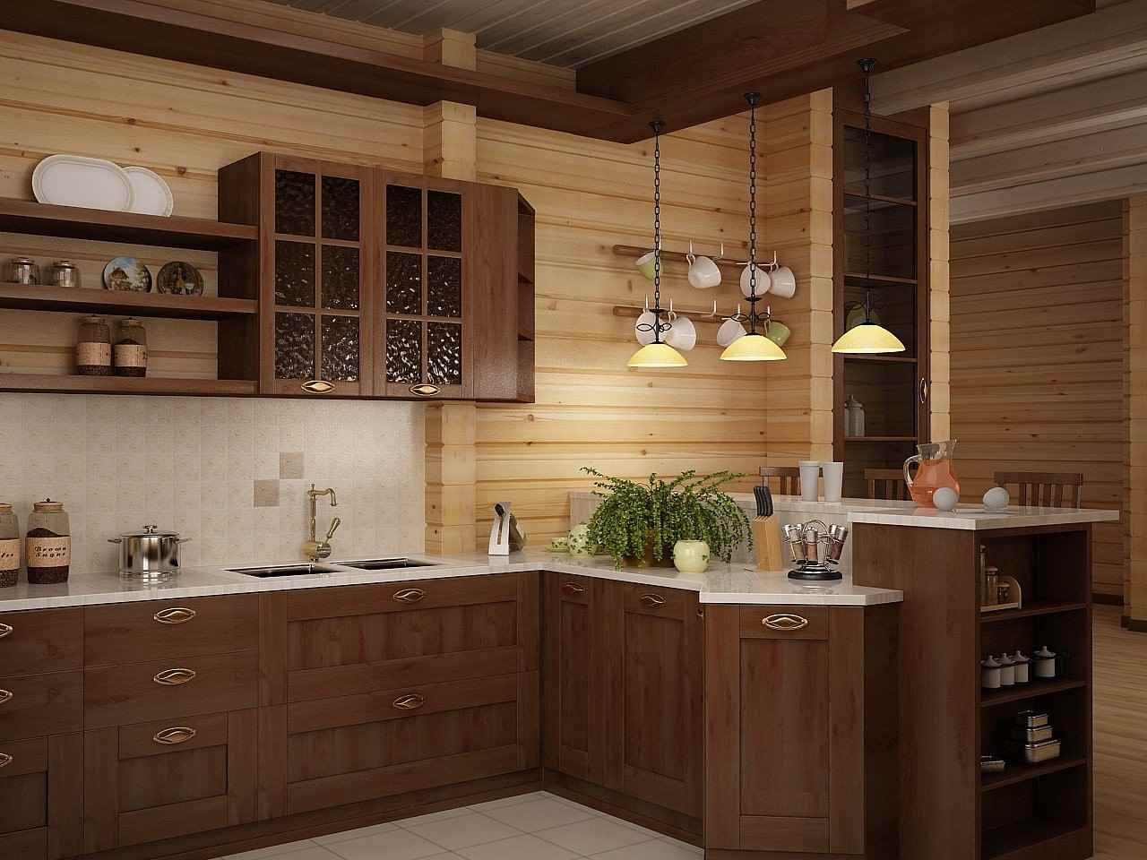 l'idea di un bellissimo arredamento da cucina in una casa di legno