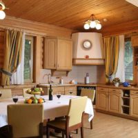 un esempio di un bellissimo arredamento da cucina in una foto di una casa in legno