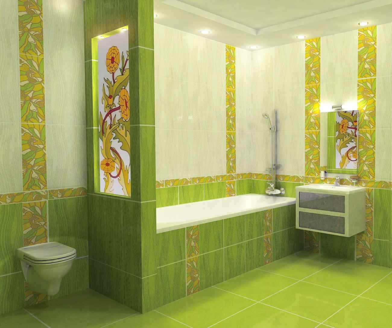 het idee van een mooi ontwerp dat tegels in de badkamer legt
