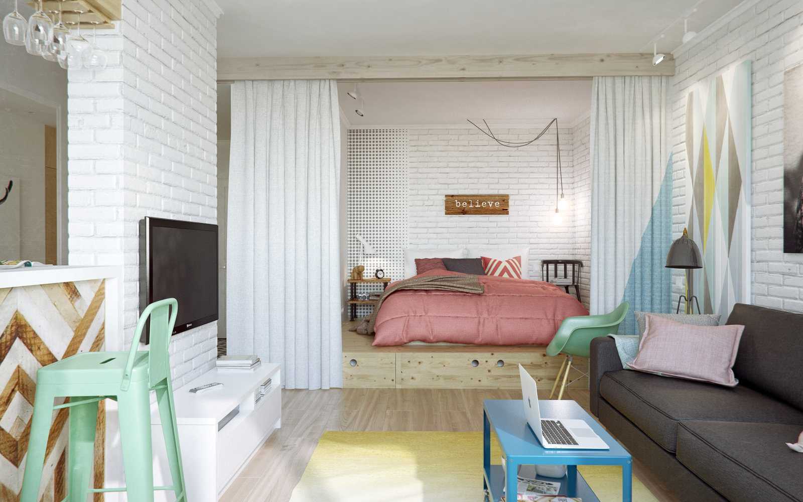 variant of the bright interior of the living room bedroom