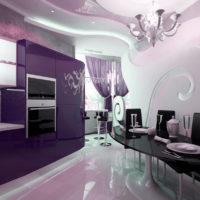 conception de cuisine avec fenêtre et ensemble violet
