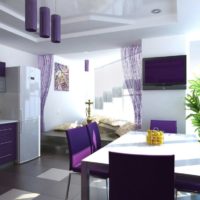 design de cuisine avec une fenêtre de couleur lilas