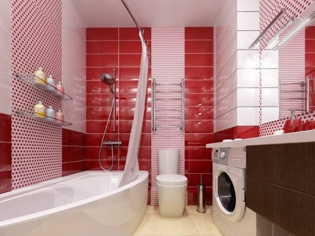 rode badkamer tegels