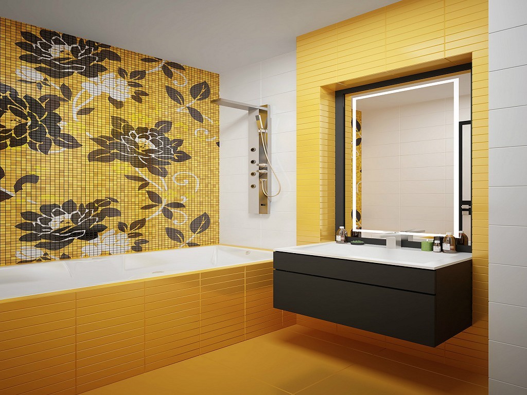 gele badkamer tegels
