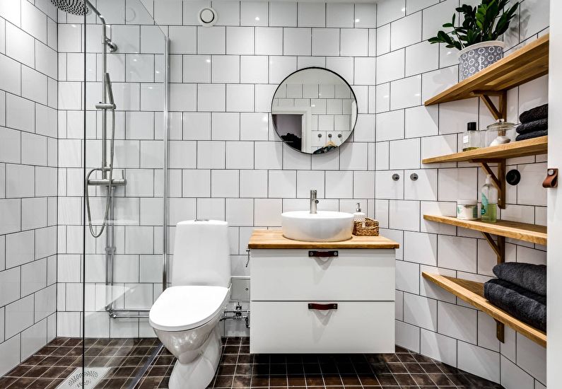 4 kv. M vonios kambario dizainas su pakabinama lentyna