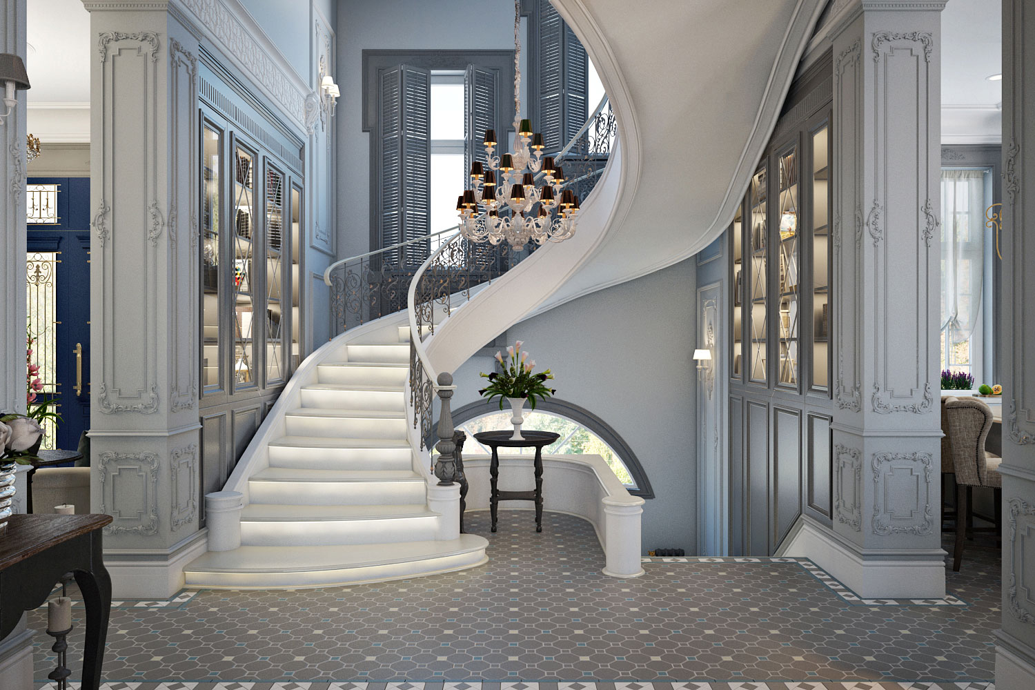 escalier blanc de style classique