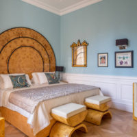 camera da letto rettangolare con decorazione fotografica di 16 mq