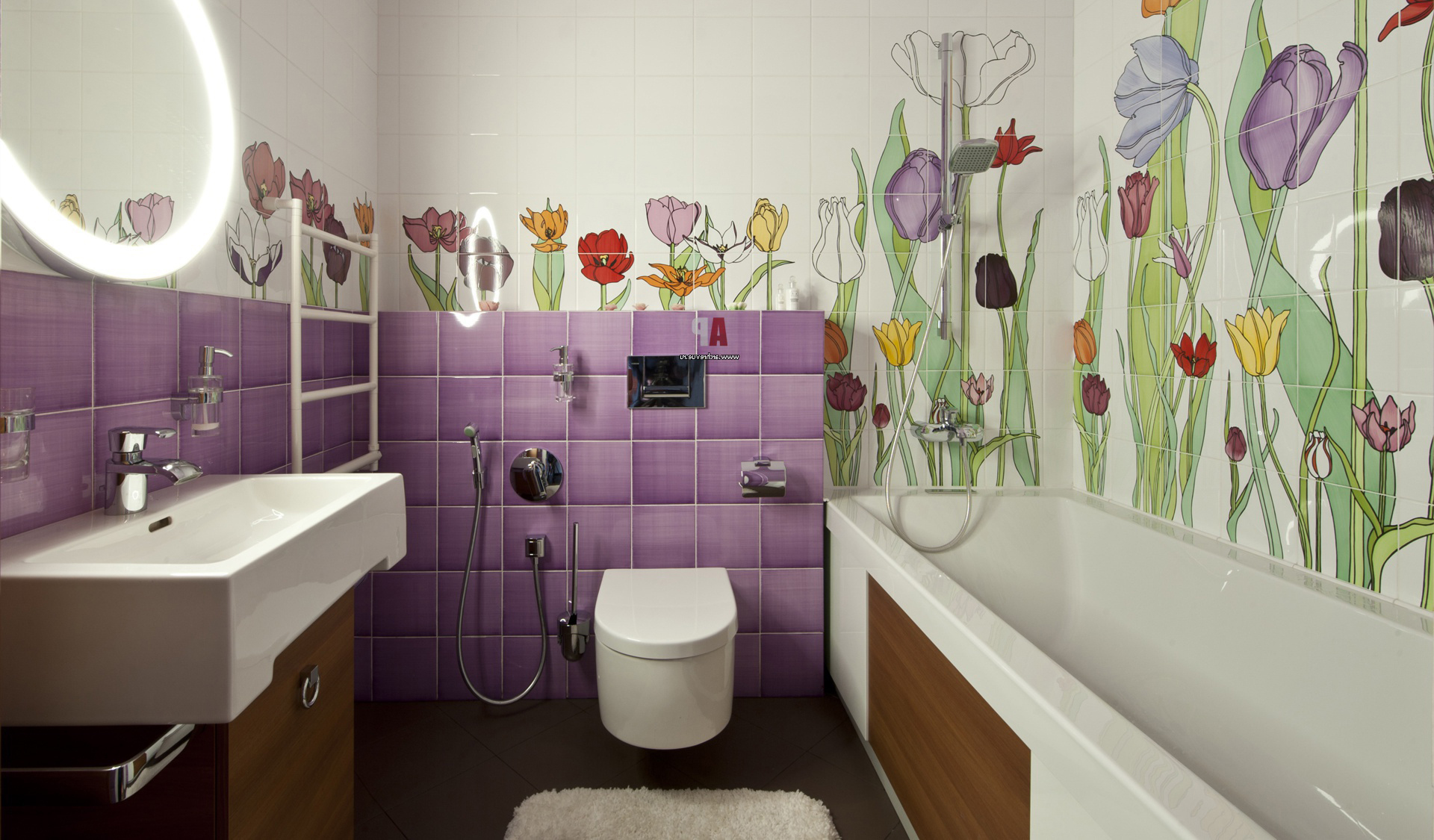 flīzēts vannas istabas dizains
