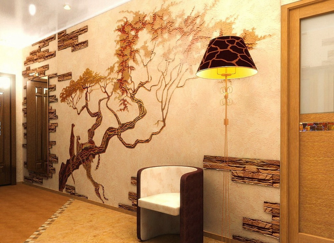 Décoration murale dans le couloir avec pierre artificielle