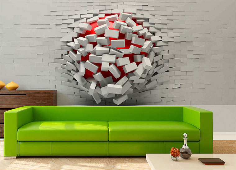 Papier peint futuriste dans la conception du mur au-dessus du canapé