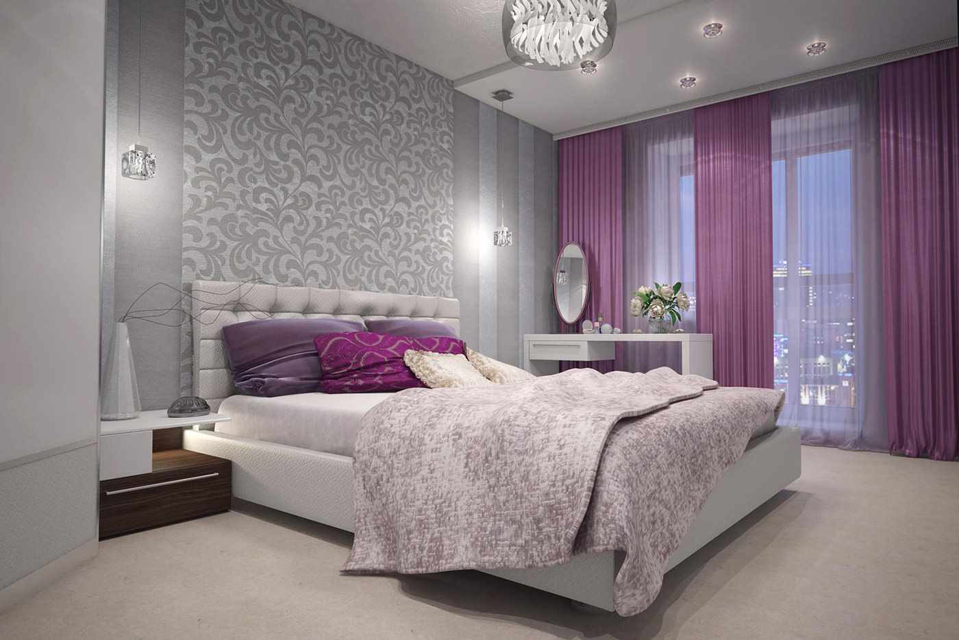 Šviesos dekoravimo sienų dizaino miegamajame pavyzdys
