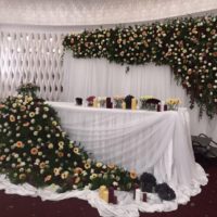 Un esempio di decorazione di un tavolo di nozze con composizioni floreali