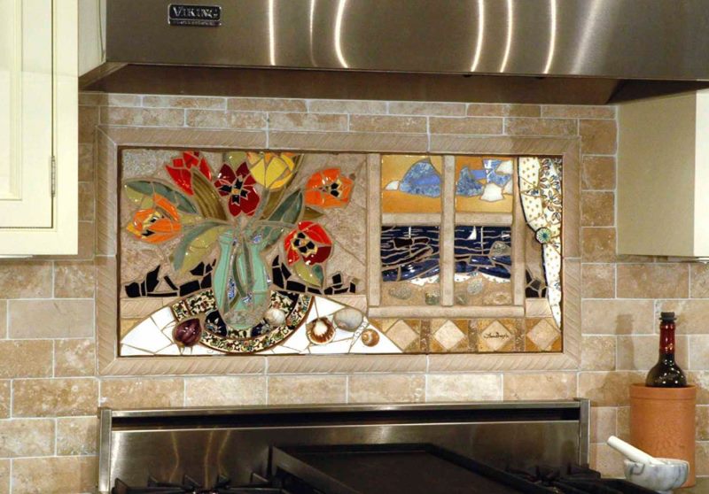 Ceramic panel above the hob in the interior of the kitchen