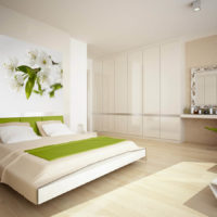 Bright bedroom with a panel on a white wall
