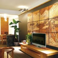 Wooden panel in the interior of the living room