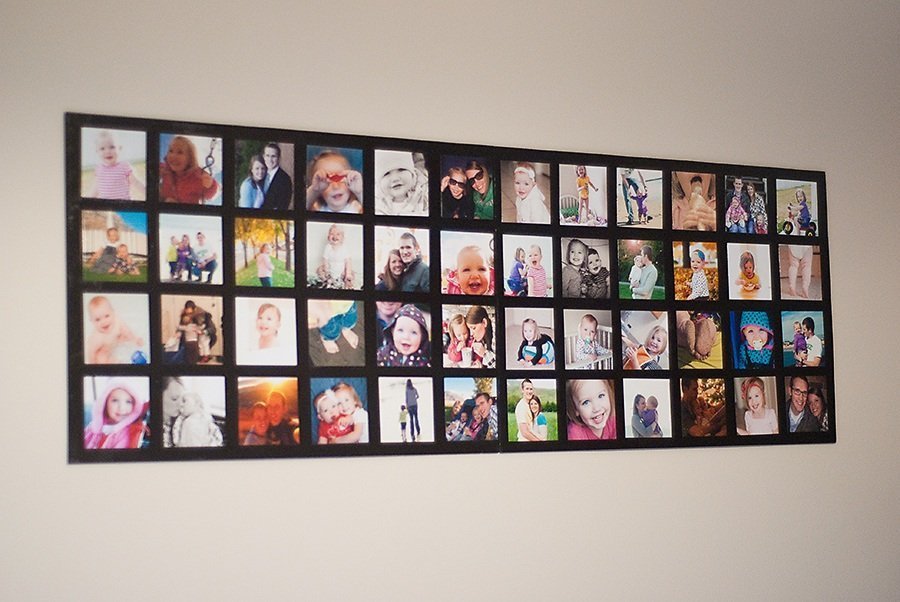 DIY panel from photos on the living room wall