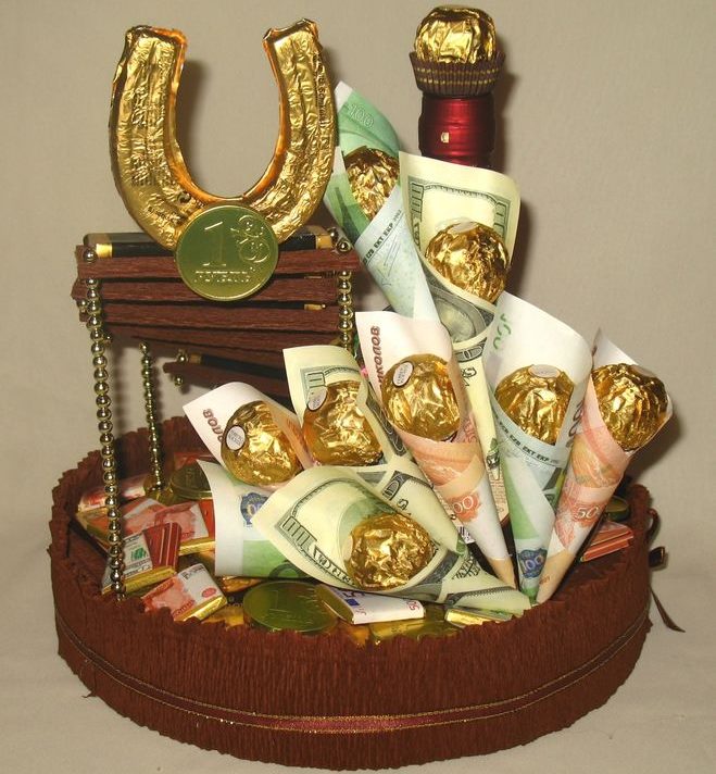 Gift bouquet with brandy and sweets for men