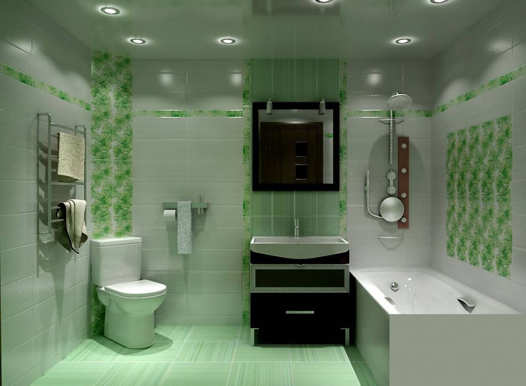 Világos zöld színű kombinált fürdőszoba kialakítása