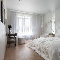 Snow-white bedroom interior 12 sq m