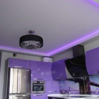 versione del design luminoso del soffitto nella foto della cucina