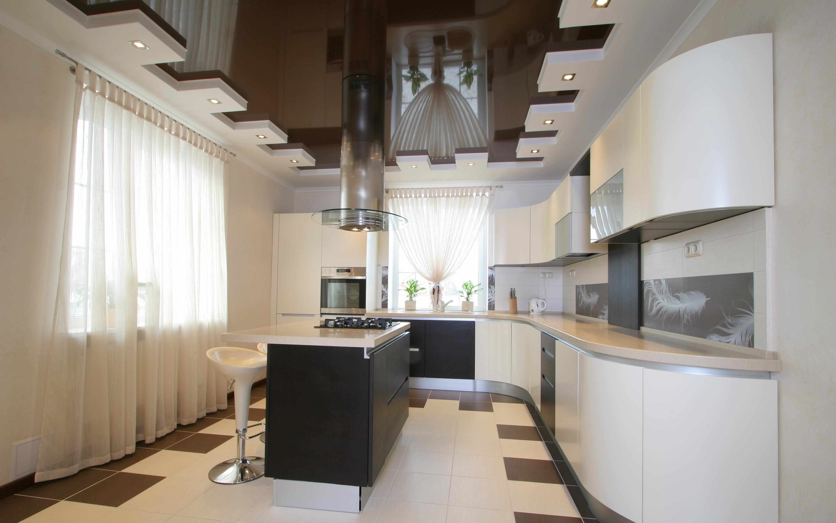 variant of the unusual design of the kitchen ceiling